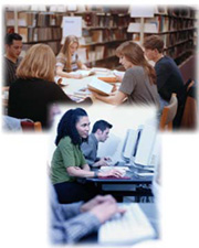 students in library and computer lab