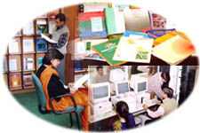 students in library, computer lab
